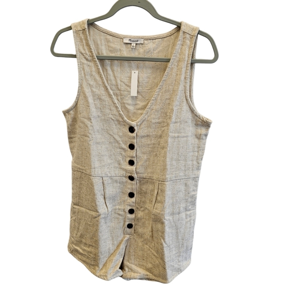 Madewell Vneck Linen Blend Short Romper NEW Womens
